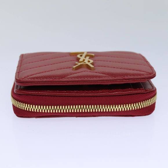 SAINT LAURENT Compact Wallet Leather Red Gold BOW01 Auth 85840 - Picture 5 of 16
